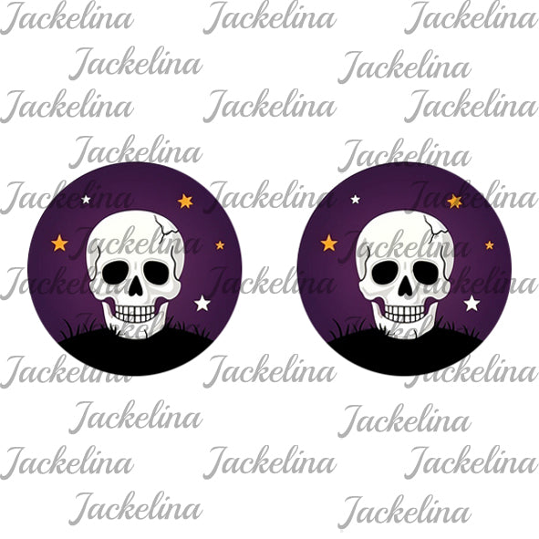 Ohrringe violett mit Totenkopf und Sternen