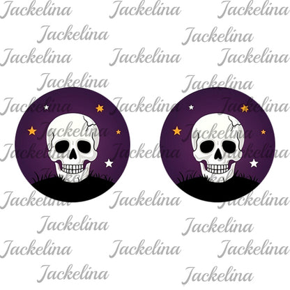 Ohrringe violett mit Totenkopf und Sternen