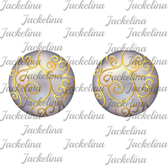 Ohrringe silbergrau mit goldenen Ornamenten