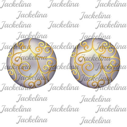 Ohrringe silbergrau mit goldenen Ornamenten
