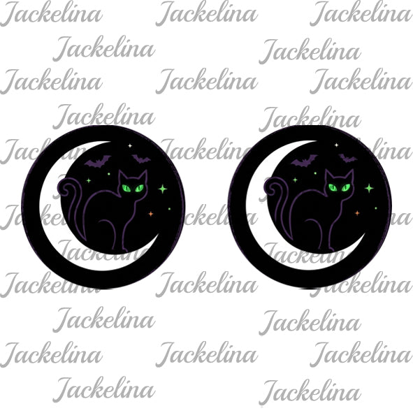 Ohrringe schwarz mit Mond und Katze