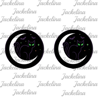 Ohrringe schwarz mit Mond und Katze