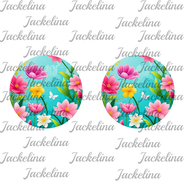Ohrringe hellblau mit bunten Blumen
