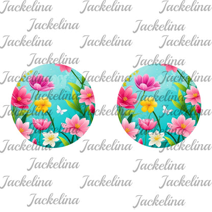 Ohrringe hellblau mit bunten Blumen