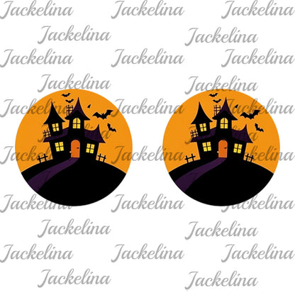 Ohrringe Hügel mit Geisterhaus und Fledermäusen