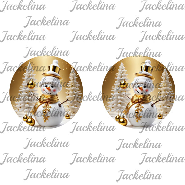 Ohrringe goldgelb mit Schneemann und weißen Tannenbäumen