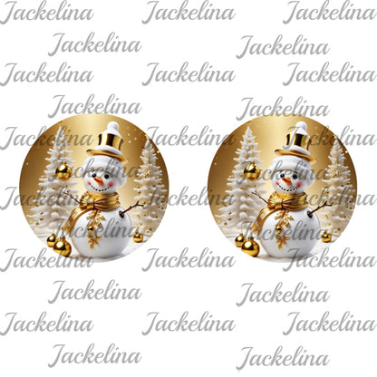 Ohrringe goldgelb mit Schneemann und weißen Tannenbäumen