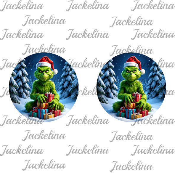 Ohrringe blau mit Tannen und grünem Weihnachtsmonster