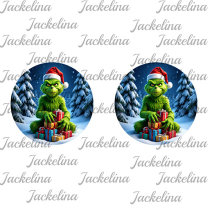 Ohrringe blau mit Tannen und grünem Weihnachtsmonster