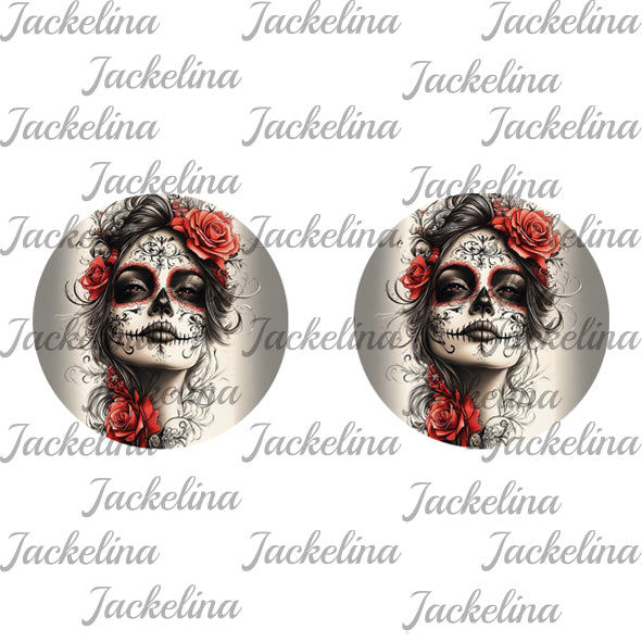 Ohrringe La Catrina mit roten Rosen