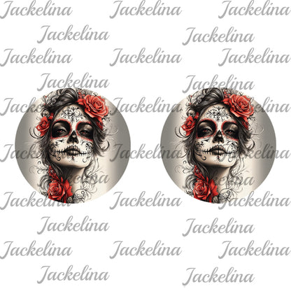 Ohrringe La Catrina mit roten Rosen