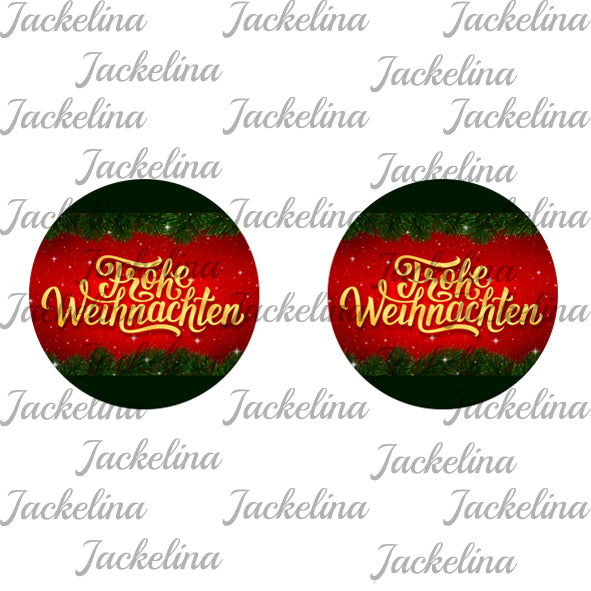 Ohrringe dunkelgrün rot mit Frohe Weihnachten