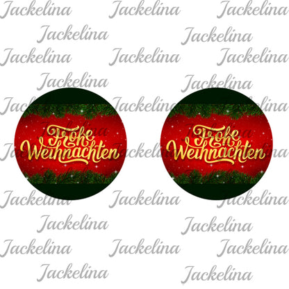 Ohrringe dunkelgrün rot mit Frohe Weihnachten