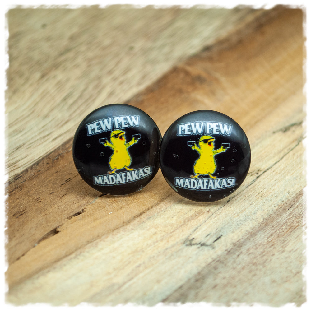 Ohrringe in 20 mm schwarz mit Pew Pew Madafakas