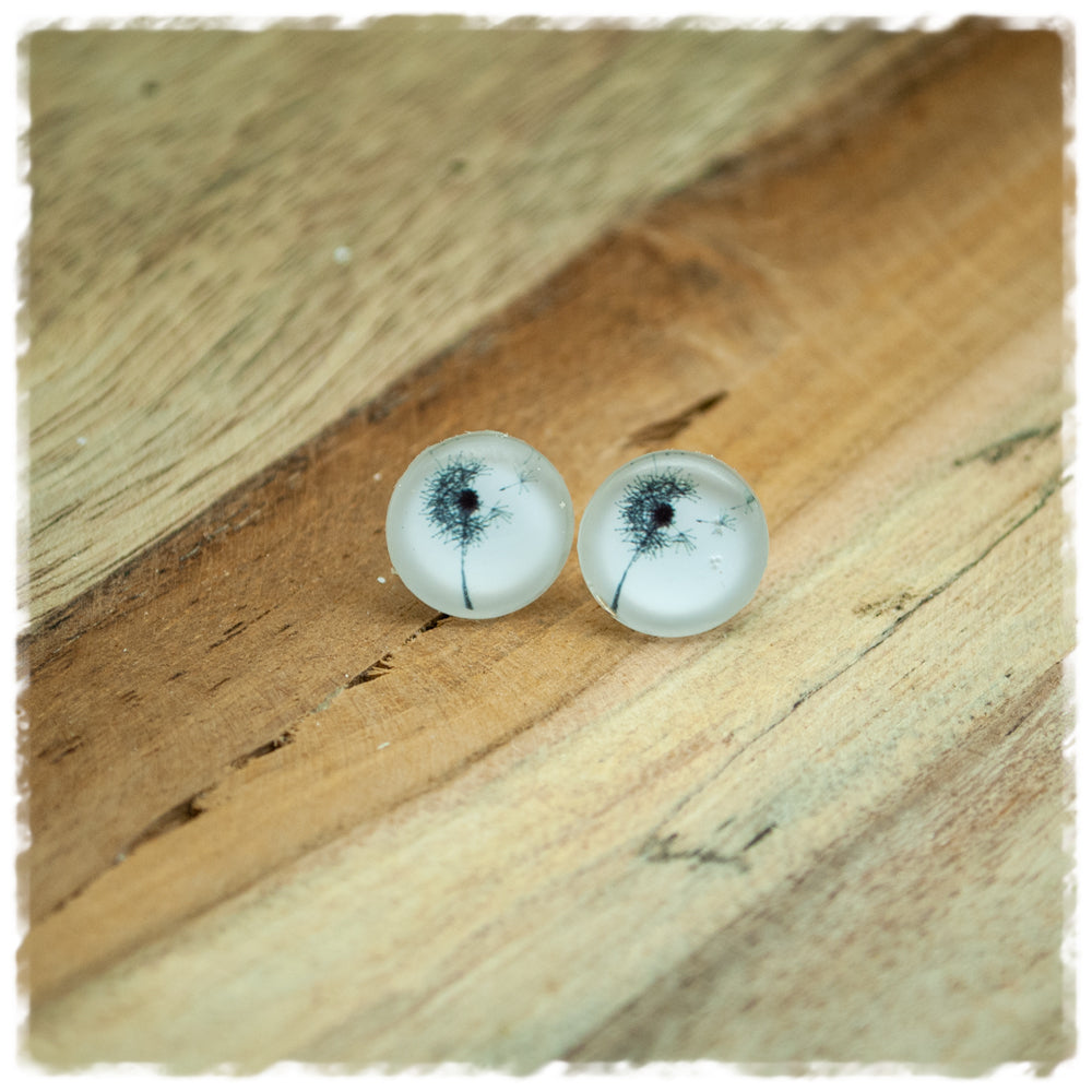 Ohrringe in 12 mm weiß mit Pusteblume