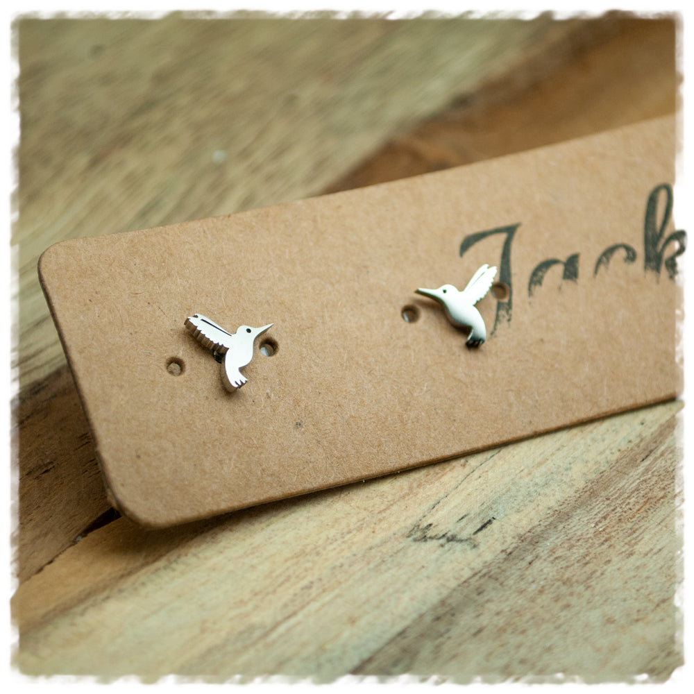 Ohrstecker in 10 mm silberfarben als Kolibri