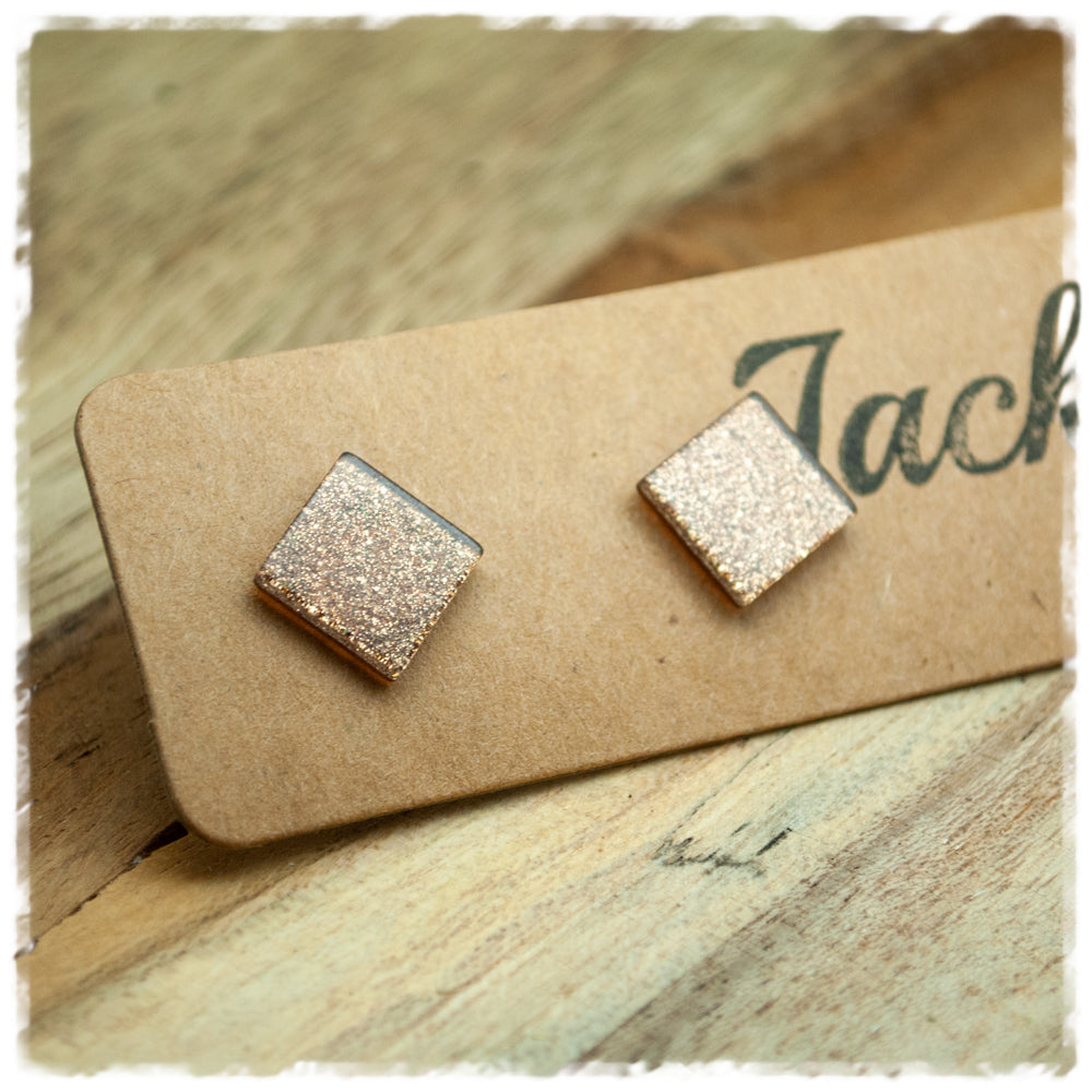 Ohrringe in 12 mm quadratisch mit champagnerfarbenem Glitzer