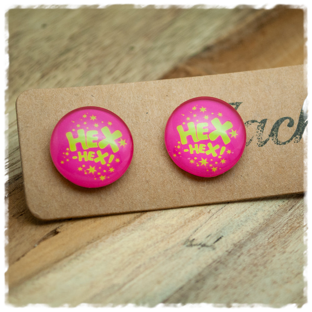 Ohrringe in 18 mm pink mit Hex Hex und Sternen
