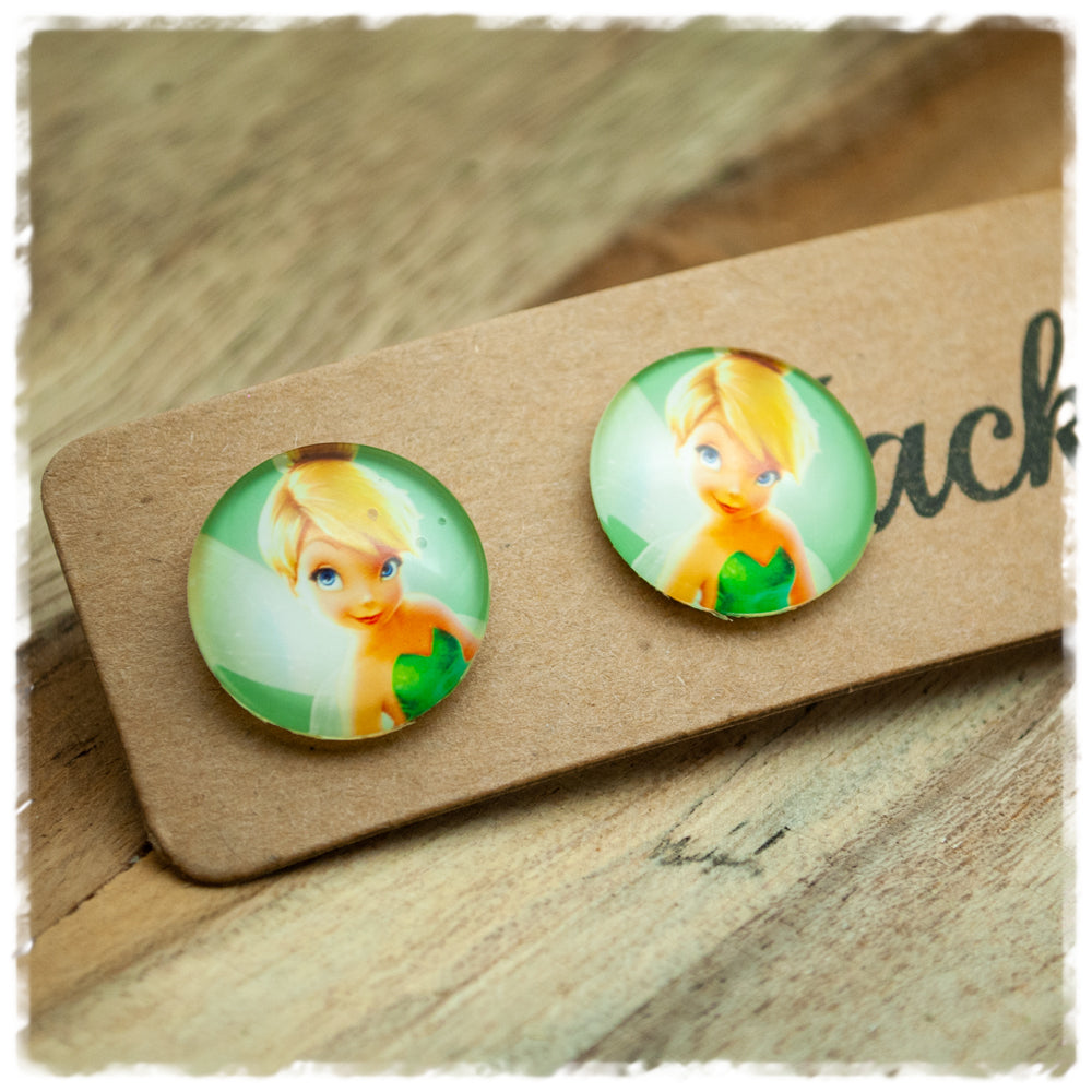 Ohrringe in 18 mm mit Tinkerbell auf Grün