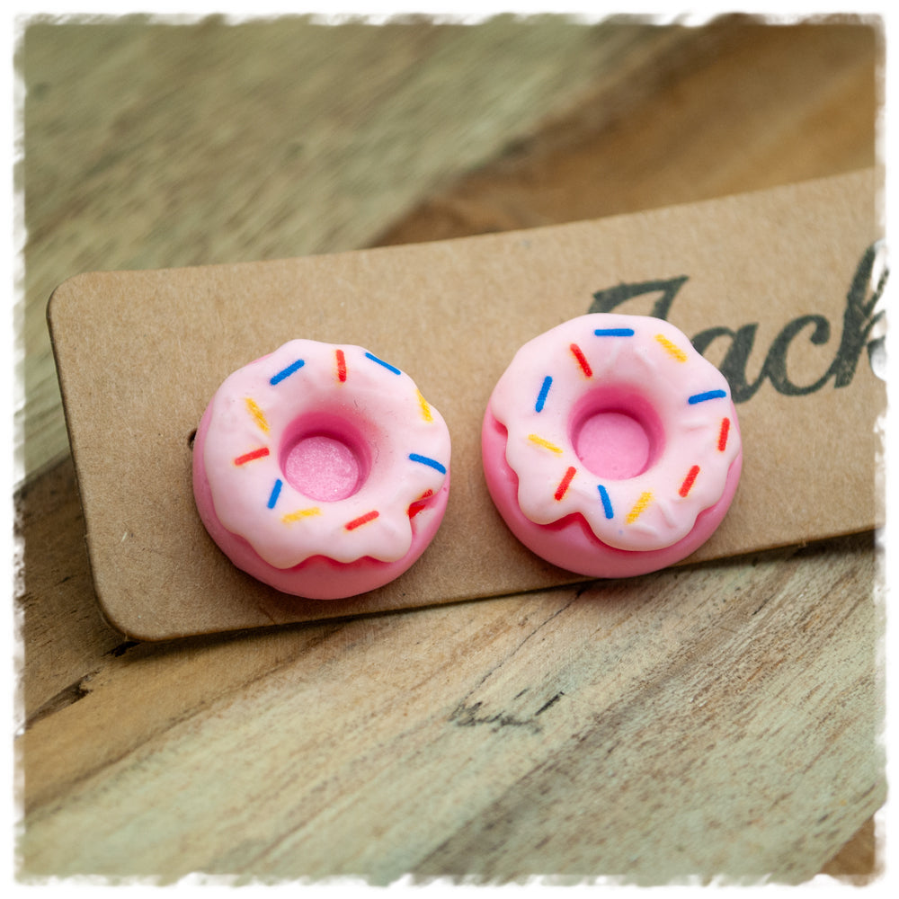 Ohrringe in 20 mm als rosa Donuts mit bunten Streuseln
