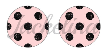 Ohrringe rosa mit schwarzen gezeichneten Punkten - Jackelina