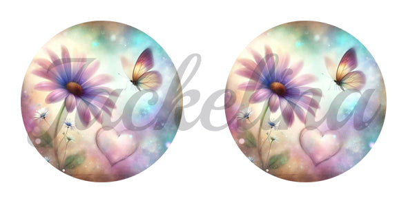 Ohrringe mit buntem Hintergrund, Blume und Schmetterling - Jackelina
