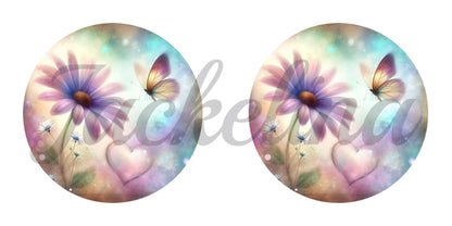 Ohrringe mit buntem Hintergrund, Blume und Schmetterling - Jackelina