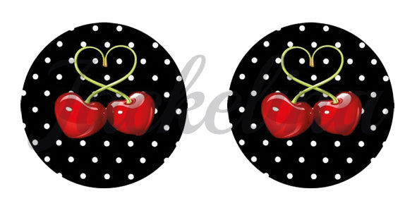 Ohrringe schwarz mit weißen Punkten und Kirschen - Jackelina