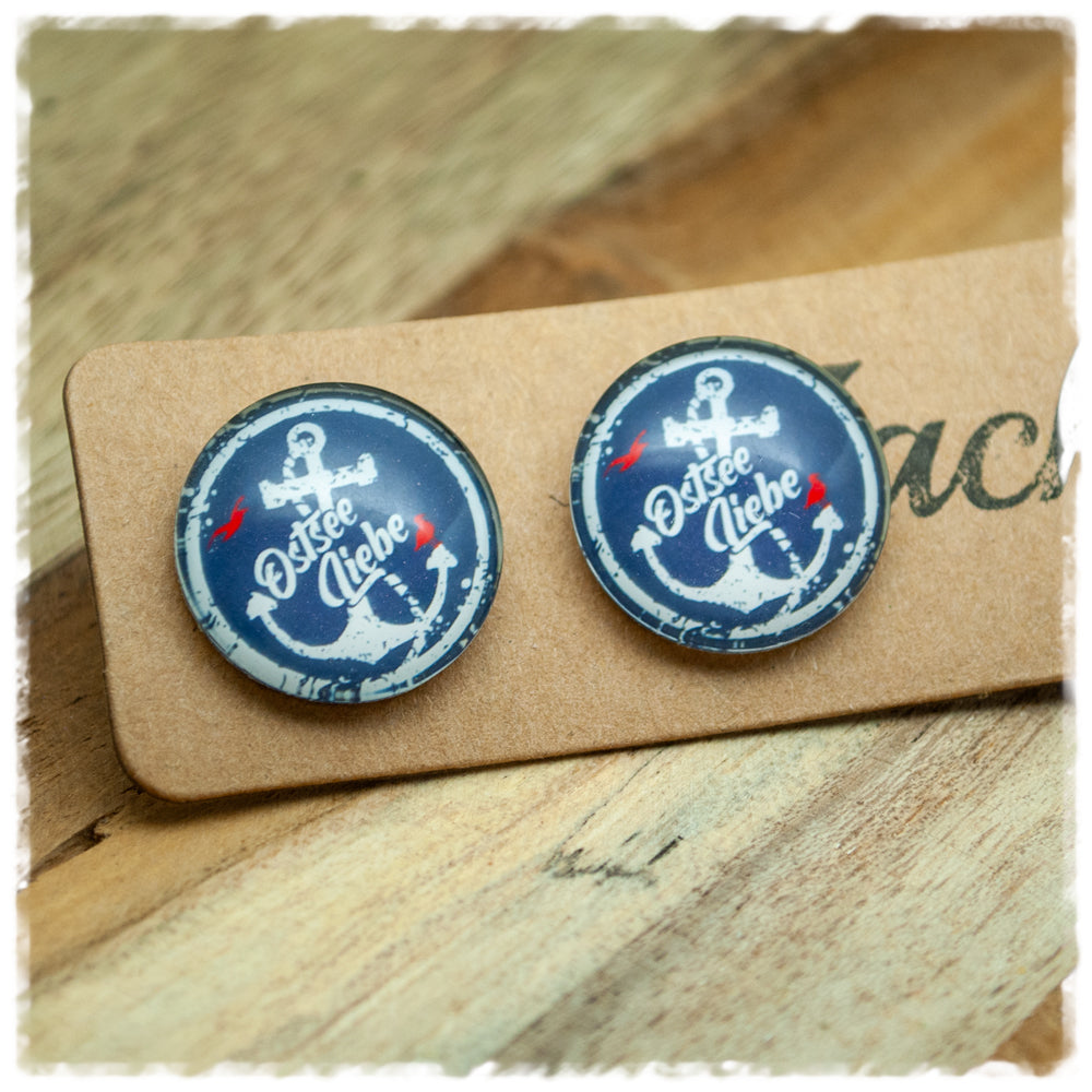 Ohrringe in 20 mm blau mit Ostsee Liebe und Anker
