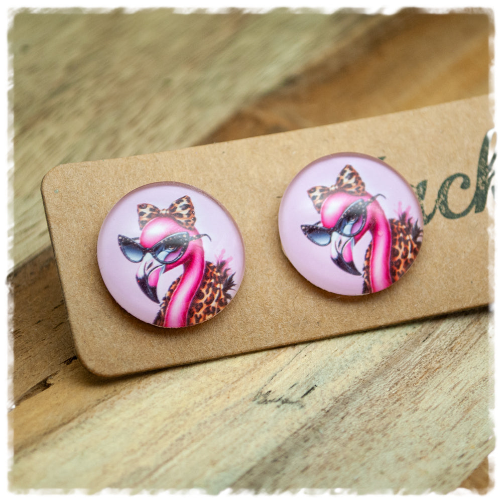 Ohrringe in 20 mm rosa mit Flamingo und Sonnenbrille