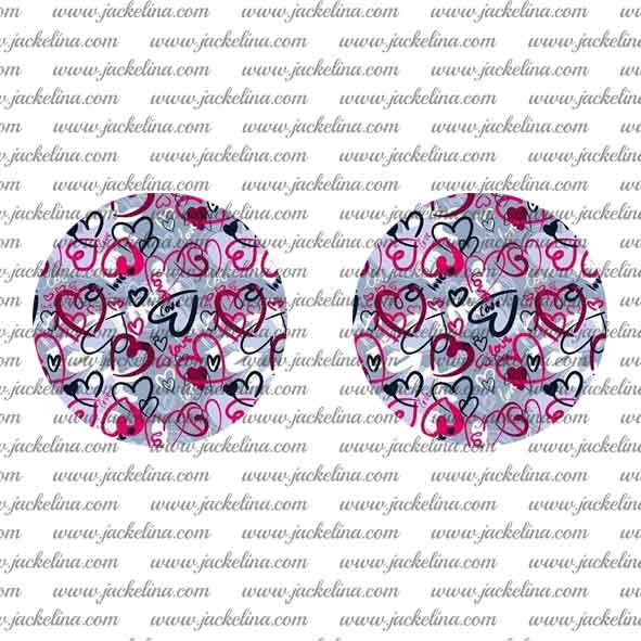 Ohrringe hellgrau mit pinken und schwarzen Herzen