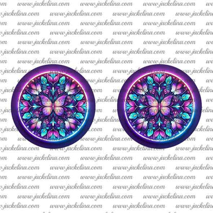 Ohrringe pink violett mit Blättern und Schmetterling