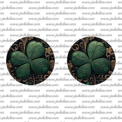 Ohrringe schwarz mit goldenen Ornamenten und Kleeblatt