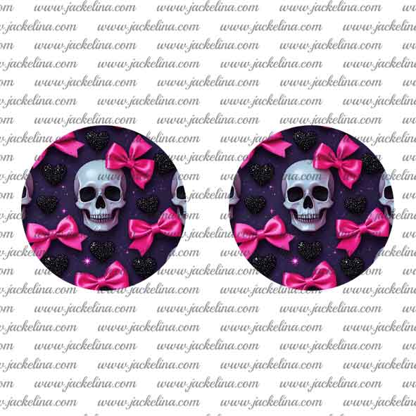 Ohrringe violett mit Herzen, Totenkopf und Schleifen