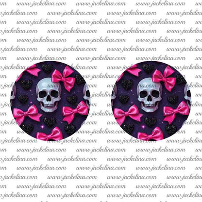 Ohrringe violett mit Herzen, Totenkopf und Schleifen