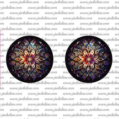 Ohrringe schwarz mit Mandala in beige und orange