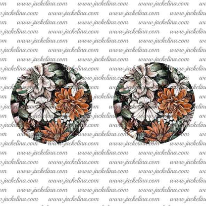 Ohrringe schwarz mit Blüten in hellgrau und orange