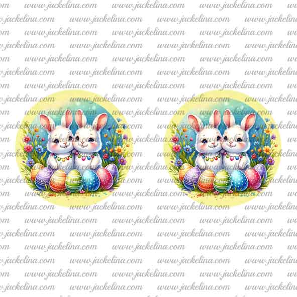 Ohrringe gelb blau mit zwei weißen Osterhasen