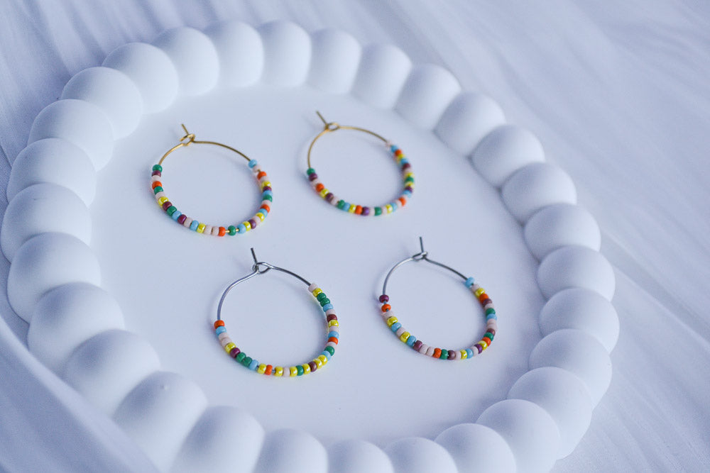 Creolen mit Perlen - Regenbogen Boho