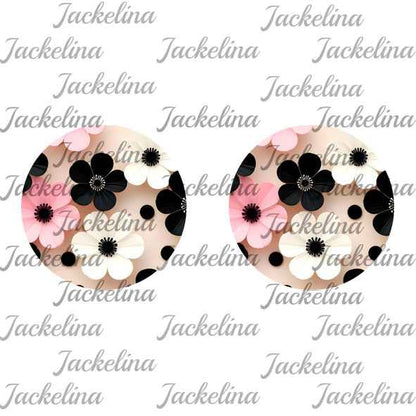 Ohrringe beige mit Blüten in rosa, schwarz und weiß