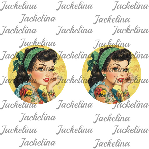 Ohrringe Pin-up-Girl mit braunen Haaren und grünem Haarband