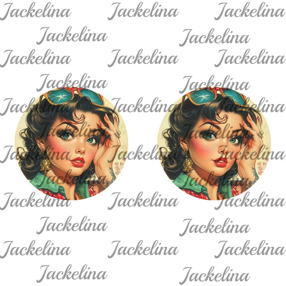 Ohrringe Pin-up-Girl mit braunen Haaren und Sonnenbrille