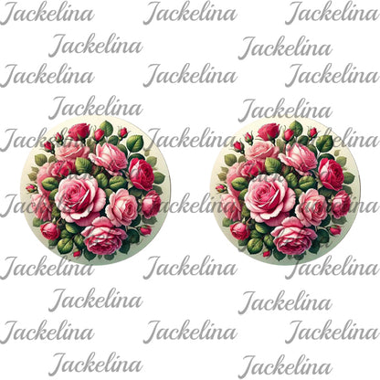 Ohrringe beige mit pinken Rosen
