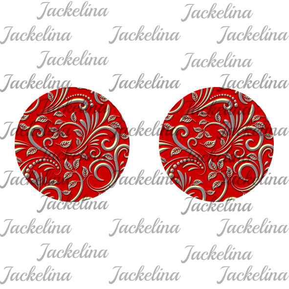 Ohrringe rot mit goldenen Ornamenten