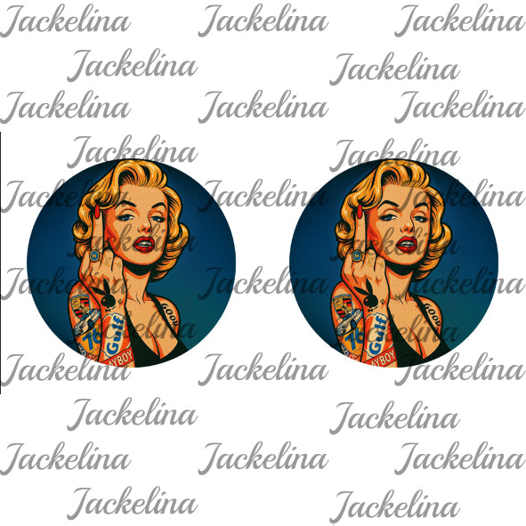 Ohrringe Pin-up-Girl mit blonden Haaren und Tattoos