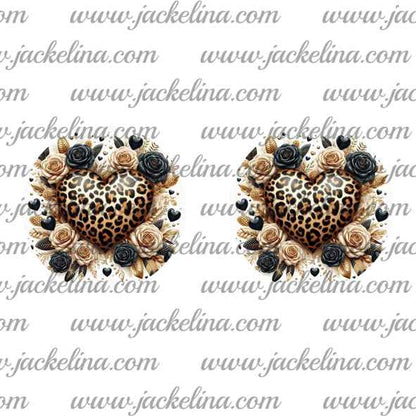 Ohrringe Leoprintherz mit beigen und schwarzen Blüten