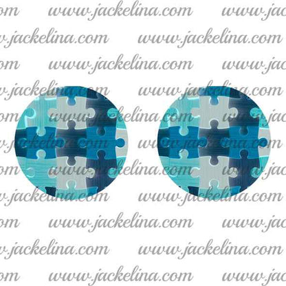 Ohrringe mit Puzzlemuster in blau und hellgrau