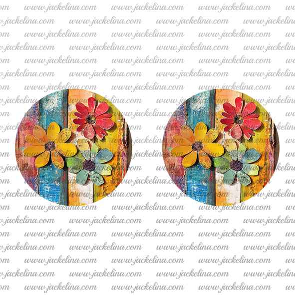 Ohrringe petrol mit Blumen in gelb, pink und weiss