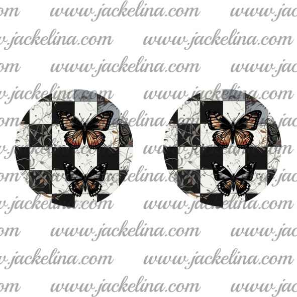 Ohrringe schwarz weiß kariert mit Schmetterlingen