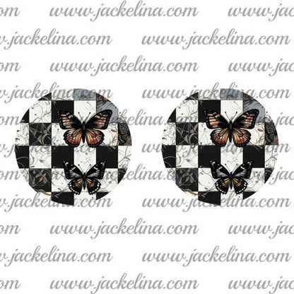 Ohrringe schwarz weiß kariert mit Schmetterlingen